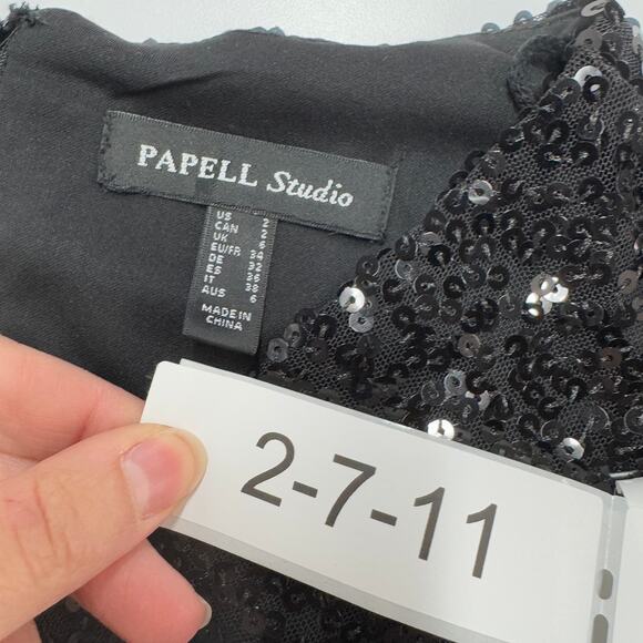 Adrianna Papell Jumpsuit Womens 2 Black Sequined Wide Leg V Neck Holiday Party - Picture 6 of 11